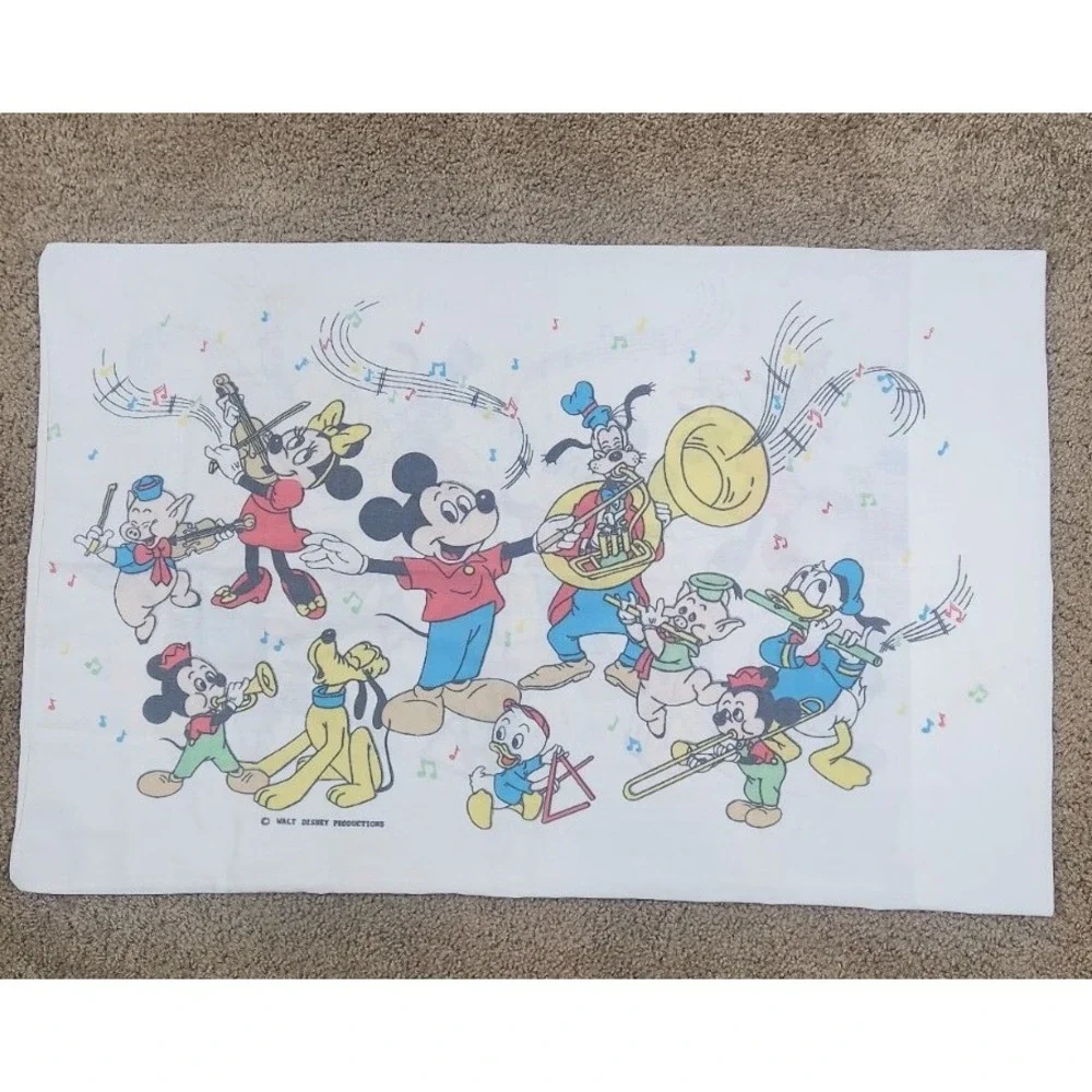 Vintage Walt Disney Productions Mickey Mouse Friends Band Pillowcase White